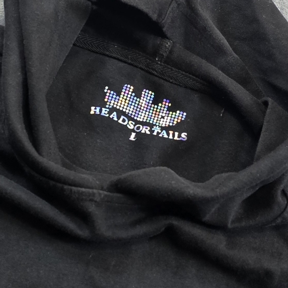 Heads Or Tails Black Graphic Hoodie Mens L Skull Snake Rhinestones - Picture 12 of 12